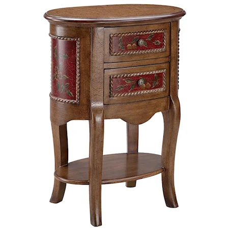 Traditional Oval Chairside Table With Decoupaged Accents